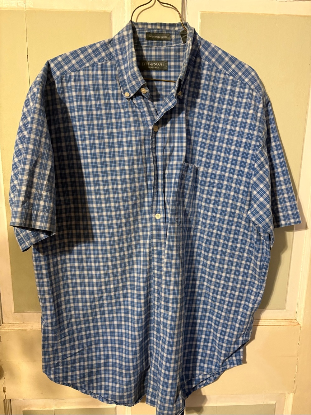 Lyle & Scott Blue White Plaid Short Sleeve Button-Down Shirt